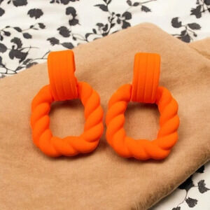 Gold Plated Orange Acrylic Rope Hoop Dangle Earrings